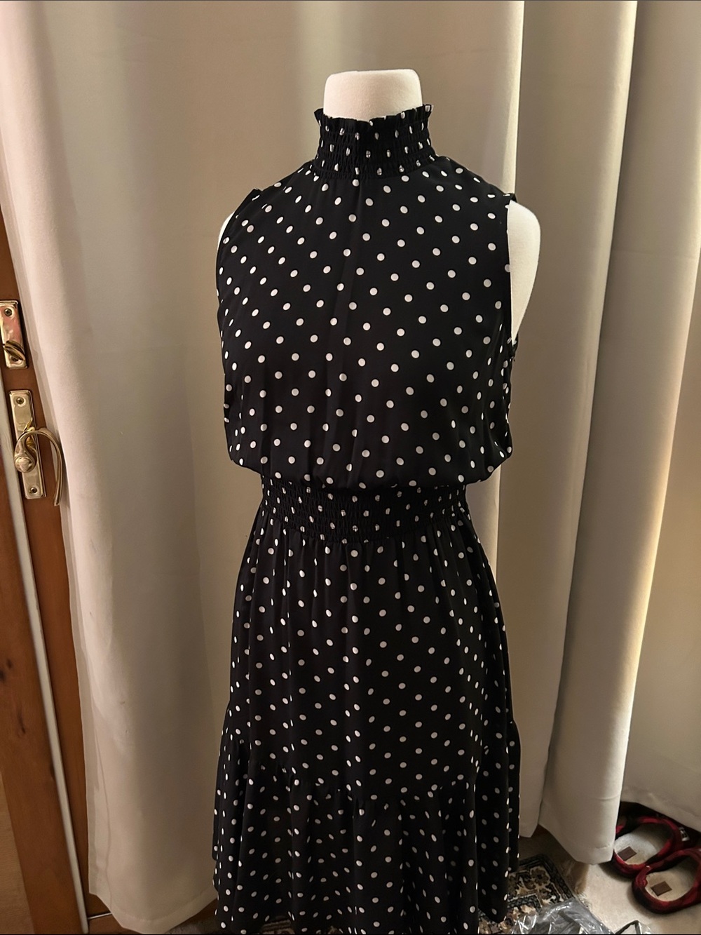 Nannette Black and White Polka Dot Midi Dress